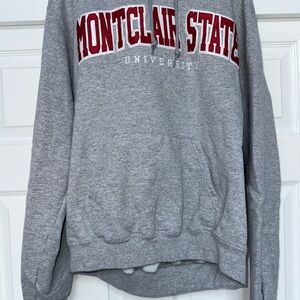 Champion Gray Hoodie with Navy Logo Tag